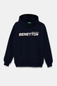 Дитяча бавовняна кофта United Colors of Benetton з капюшоном темно-синій 3UNIC204R.G.Seasonal