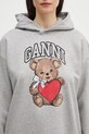 GANNI cotton sweatshirt Isoli Bear Oversized gray T4162