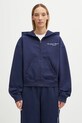 Sporty & Rich bluza bawełniana Ny Tennis Club Cropped Zip z kapturem granatowy ST068621402BL106