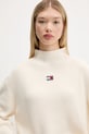 Памучен пуловер Tommy Jeans бежов DW0DW21676