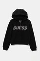 Παιδική βαμβακερή μπλούζα Guess με κουκούλα μαύρο J5GQ07.KCRP0.PPYA