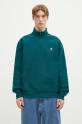 Суичър Carhartt WIP Half Zip American Script Sweat изчистен тюркоазен I027014.2M1XX