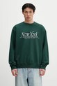 Βαμβακερή μπλούζα Sporty & Rich Ny94 Crewneck στάμπα πράσινο ST071606034GR10