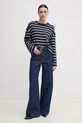 Bavlněné tričko s dlouhým rukávem Tommy Hilfiger WW0WW45519 námořnická modř SS25