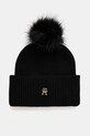 Čepice z vlněné směsi Tommy Hilfiger s příměsí vlny černá AW0AW16848