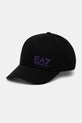 Памучна шапка с козирка EA7 Emporio Armani изчистен черен AF11989.7X000005