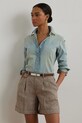 Βαμβακερό τζιν πουκάμισο Lauren Ralph Lauren μακρύ μπλε 200963850