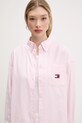 Памучна риза Tommy Jeans розов DW0DW20289