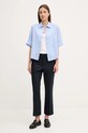 Sisley cămașă de in 5BMLLQ08U albastru SS25