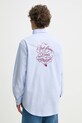 Одежда Хлопковая рубашка Drôle de Monsieur La Chemise Slogan Vignes F.SH199.CO116.LBE голубой