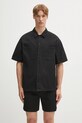 Represent koszula bawełniana Short Sleeve Cotton Overshirt gładkie czarny MLM21482.02