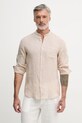 United Colors of Benetton риза мъжка от лен бежов 5BKU5QL08