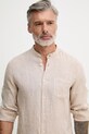 United Colors of Benetton риза мъжка от лен бежов 5BKU5QL08