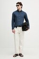 United Colors of Benetton košeľa pánska ľanová 5BKUUQ04Q tmavomodrá SS26