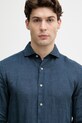 United Colors of Benetton košeľa pánska ľanová tmavomodrá 5BKUUQ04Q