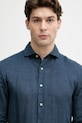 United Colors of Benetton košeľa pánska ľanová tmavomodrá 5BKUUQ04Q