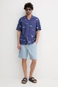 United Colors of Benetton cămașă de in 5HPWUQ05B bleumarin SS25