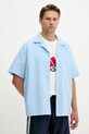 Памучна риза adidas Originals Essentials Seersucker Short Sleeve Shirt свободна син JD2457