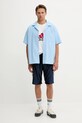 Памучна риза adidas Originals Essentials Seersucker Short Sleeve Shirt JD2457 син SS25
