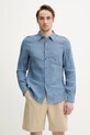 Lněná košile PS Paul Smith hladký modrá M2R.614PB.P22354