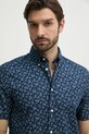 Tommy Hilfiger cămașă din amestec de in bleumarin MW0MW38566