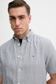 Tommy Hilfiger cămașă din amestec de in bleumarin MW0MW39155