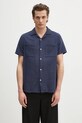 Barbour cămașă din bumbac Barbour Benson Textured Relaxed Fit S/S Shirt scurt bleumarin MSH5613