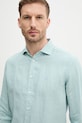 Lanena košulja Hackett London tirkizna HM3010266
