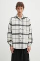 Košeľa s prímesou vlny MKI MIYUKI ZOKU Check Flannel Shirt káro béžová CHECK.FLANNEL.SHIRT.OFF
