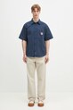 Carhartt WIP koszula bawełniana S/S Drewe Shirt I034537.2RUXX granatowy