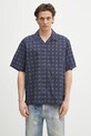 Хлопковая рубашка Carhartt WIP S/S Furoshiki Shirt узор тёмно-синий I034549.2UIXX