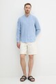 Lněná košile Sisley 51FCSQ03J modrá SS25