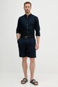 Sisley koszula lniana 51FCSQ03J granatowy SS25