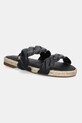 Kožené šľapky Tommy Hilfiger LEATHER ROPE ESPADRILLE MULE usňová koža čierna FW0FW08503