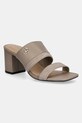 Шкіряні шльопанці Tommy Hilfiger LEATHER & SUEDE BLOCK HEEL MULE замша бежевий FW0FW08530