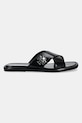 Tory Burch șlapi de piele T Lock Cross Band Slide 170611.006 negru SS25
