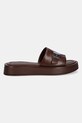 Calvin Klein klapki skórzane FLATFORM SLIDE W/CK HW - LTH HW0HW02368 brązowy SS25