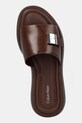 Calvin Klein klapki skórzane FLATFORM SLIDE W/CK HW - LTH brązowy HW0HW02368