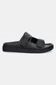 Кожаные шлепанцы Calvin Klein FLAT ADJ SLIDE EYELET HW0HW02489 чёрный SS25