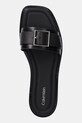 Calvin Klein slapi de piele FLAT SLIDE W/BUCKLE - LTH negru HW0HW02490