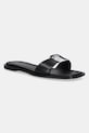 Δερμάτινες παντόφλες Calvin Klein FLAT SLIDE W/CK HW BIG - LTH φλατ μαύρο HW0HW02482