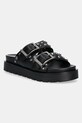 Buffalo papuci Raya Ari Stud imitatie de piele lacuita negru 1602290.BLK