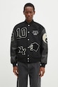 Шерстяная куртка-бомбер MKI MIYUKI ZOKU Patch Varsity слегка утеплённая модель чёрный PATCH.VARSITY.BLACK