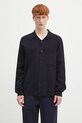 Vlnený kardigán Norse Projects Nicolai Merino Cotton Milano Jacket tenká tmavomodrá N45.0619.7004