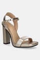 Δερμάτινα σανδάλια Tommy Hilfiger HIGH HEEL GOLDEN LEATHER SANDAL φαρδύ τακούνι χρυσαφί FW0FW08674