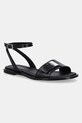 Calvin Klein sandały skórzane FLAT SANDAL W/CK HW - LTH płaski czarny HW0HW02367