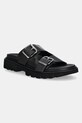 Kožené šľapky Tommy Jeans DOUBLE STRAP SANDAL usňová koža čierna EN0EN02753