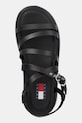 Δερμάτινα σανδάλια Tommy Jeans WEDGY STRAPPY SANDAL μαύρο EN0EN02756