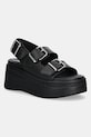Tommy Jeans sandale de piele WEDGE SANDAL platformă negru EN0EN02774