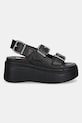 Tommy Jeans sandale de piele WEDGE SANDAL EN0EN02774 negru SS25